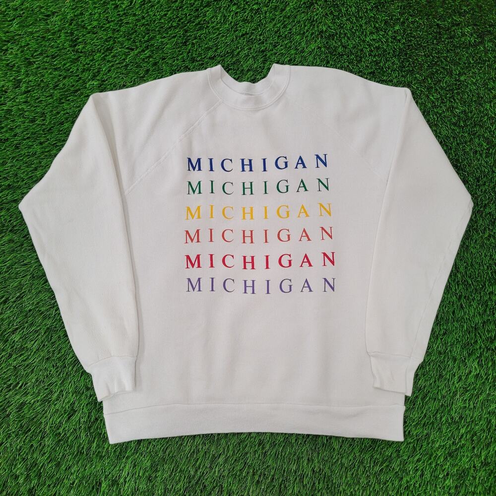 Vintage 90s Michigan Rainbow Sweatshirt Women XL 22x24 White